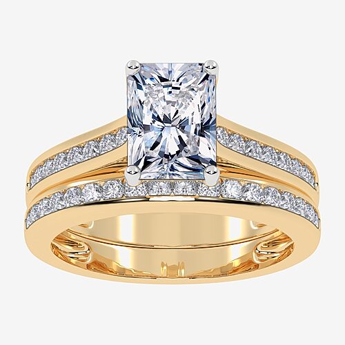(G / Vs2-Si1) Womens 1 1/2 CT. T.W. Lab Grown White Diamond 10K Gold Rectangular Side Stone Bridal Set, 9, Yellow