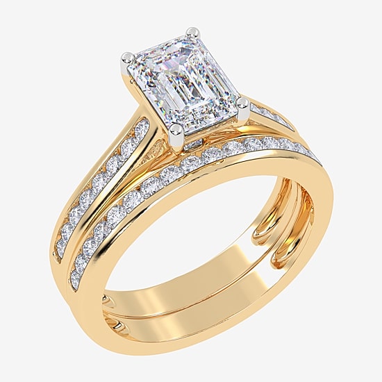 (G / Vs2-Si1) Womens 1 1/2 CT. T.W. Lab Grown White Diamond 10K Gold Rectangular Side Stone Bridal Set