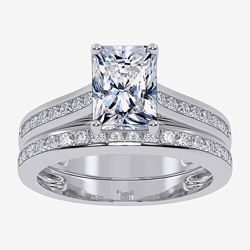 (G / Vs2-Si1) Womens 1 1/2 CT. T.W. Lab Grown White Diamond 10K Gold Rectangular Side Stone Bridal Set, 9, White