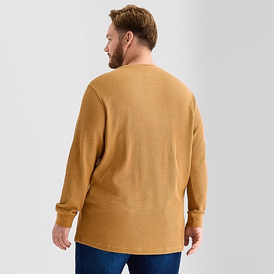 St. John's Bay Waffle Mens Henley Neck Long Sleeve Classic Fit Big and Tall Thermal Top