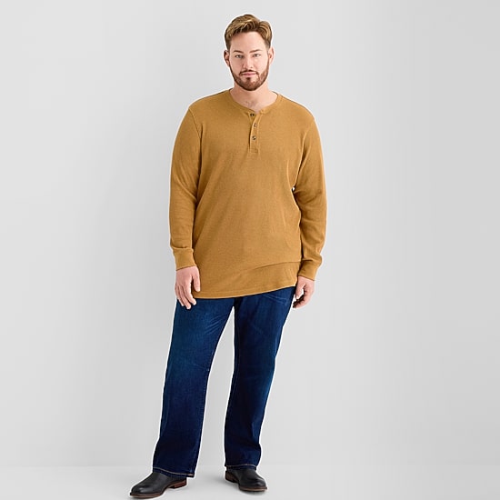 St. John's Bay Waffle Mens Henley Neck Long Sleeve Classic Fit Big and Tall Thermal Top