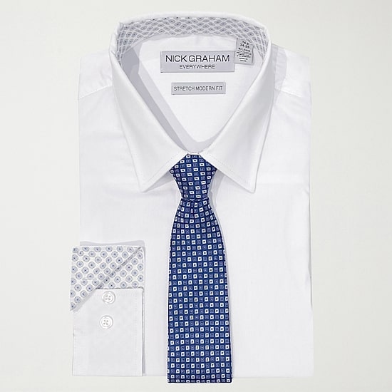 Nick Graham Mens Spread Collar Long Sleeve Shirt + Tie Set