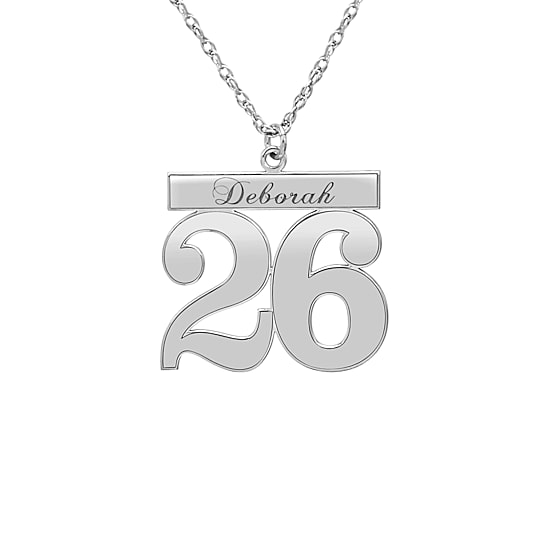 Personalized Womens Sterling Silver Name and Player Number Pendant Necklace