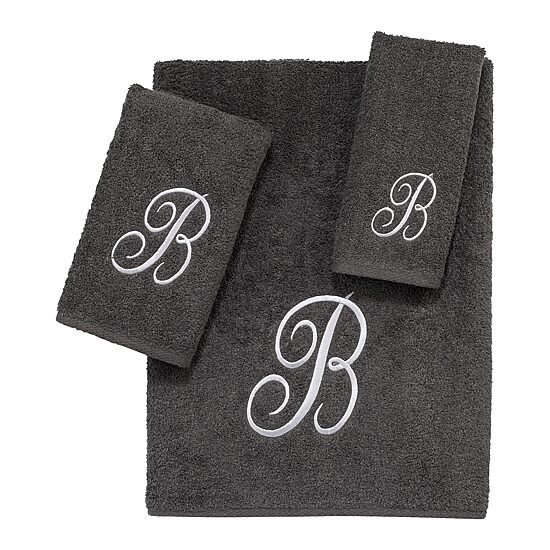 Avanti Premier Script Monogram Granite/Silver Bath Towel Collection
