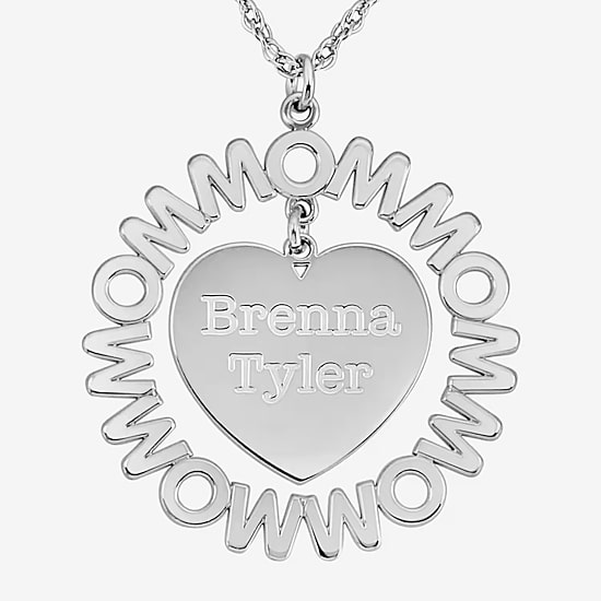 Personalized "Mom" with Child Names Heart 27mm Pendant Necklace