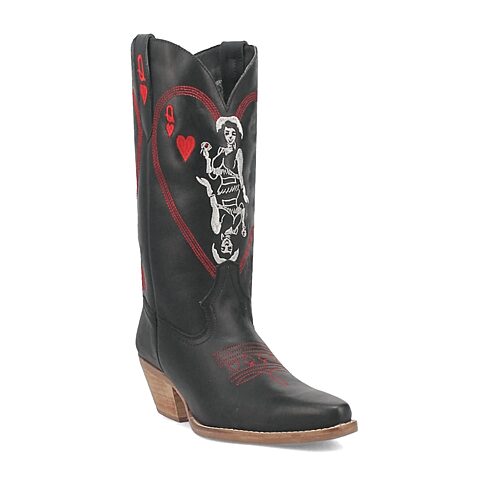 Dingo Womens Queen A Hearts Stacked Heel Cowboy Boots, 10 Medium, Black