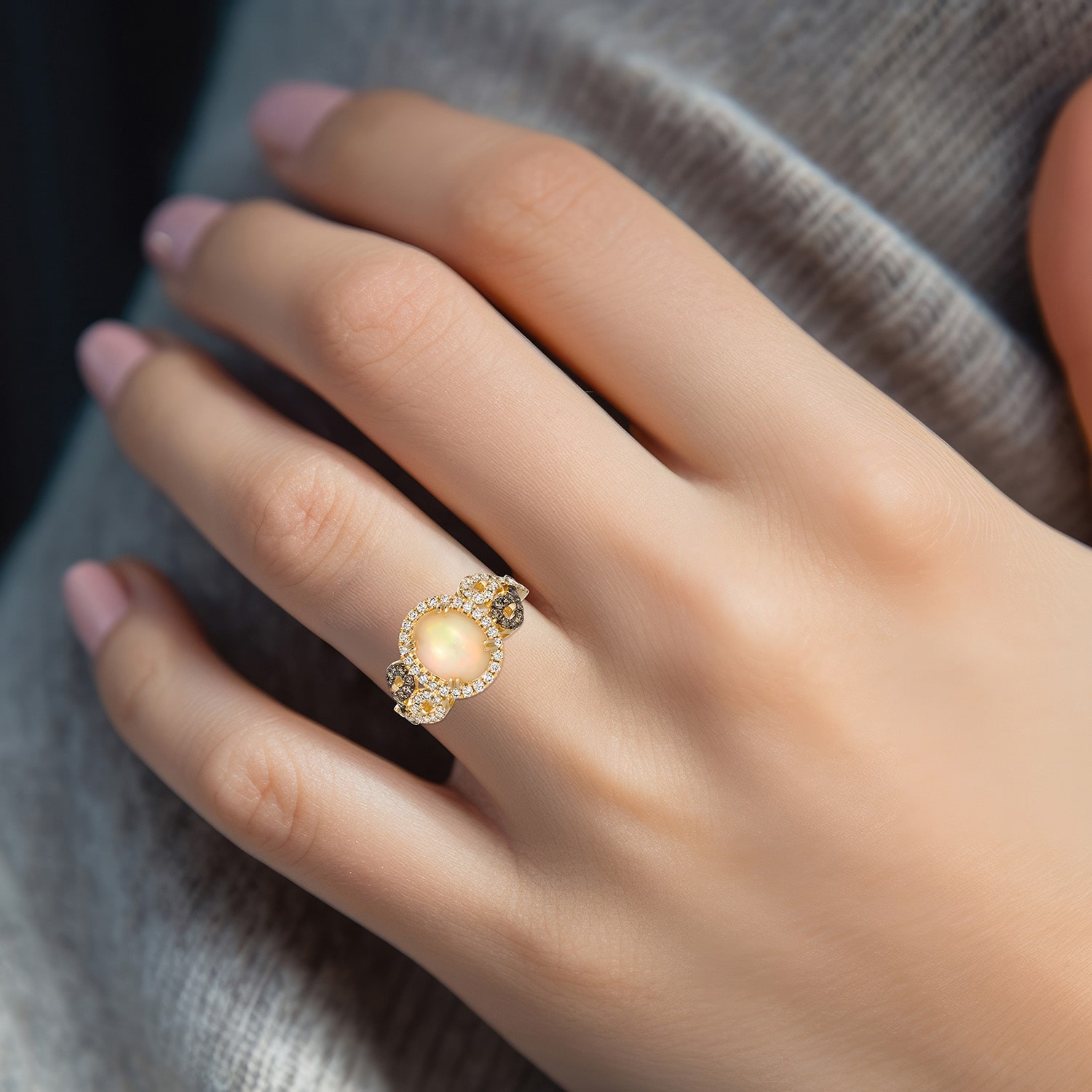 Le Vian® Grand Sample Sale™ Ring featuring 1 1/5 CT. Neopolitan Opal™ 1/5 CT. Chocolate Diamonds® 3/8 CT. Nude Diamonds™ set in 14K Honey Gold™