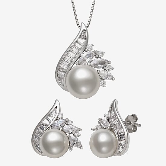 Womens White Cultured Freshwater Pearl Sterling Silver Marquise 2-pc. Jewelry Set