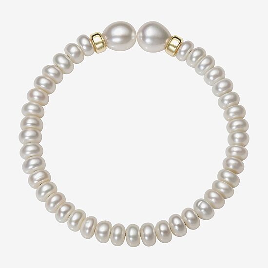 Womens White Cultured Freshwater Pearl 14K Gold Bangle Bracelet