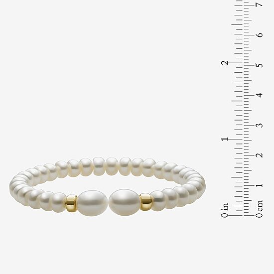 Womens White Cultured Freshwater Pearl 14K Gold Bangle Bracelet