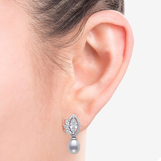 Womens White Cultured Freshwater Pearl Sterling Silver Marquise Drop Earrings