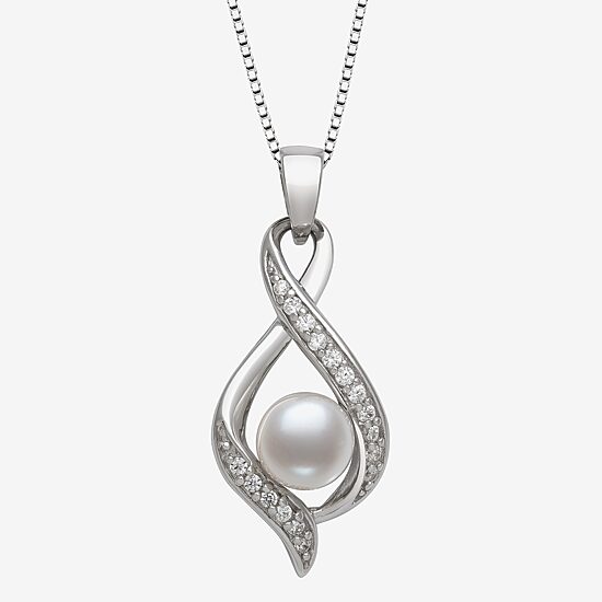 Womens White Cultured Freshwater Pearl Sterling Silver 18 Inch Pendant Necklace