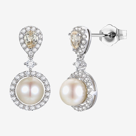 Womens Dyed White Cultured Freshwater Pearl Sterling Silver Drop Earrings