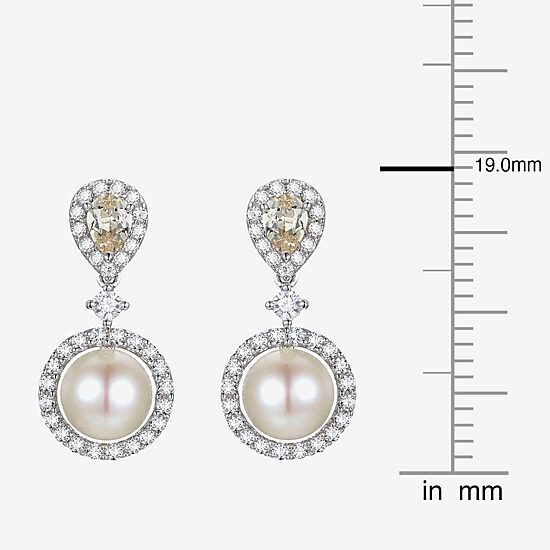 Womens Dyed White Cultured Freshwater Pearl Sterling Silver Drop Earrings