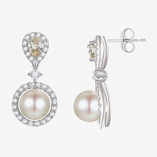 Womens Dyed White Cultured Freshwater Pearl Sterling Silver Drop Earrings