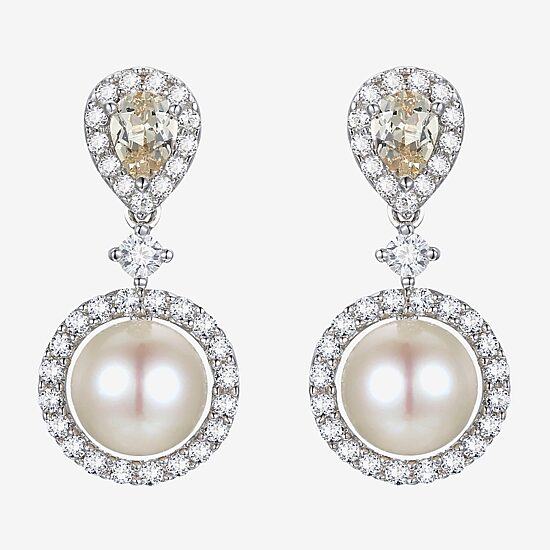 Womens Dyed White Cultured Freshwater Pearl Sterling Silver Drop Earrings