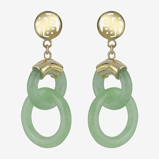 14K Yellow Gold Jade Double Circle Earrings