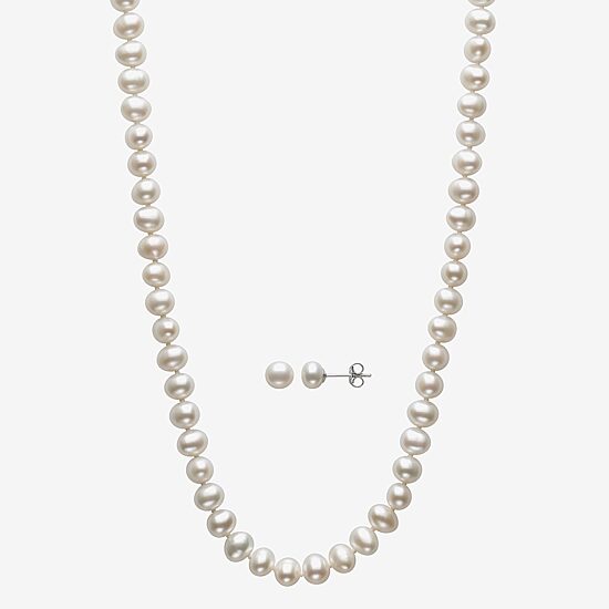 Womens White Cultured Freshwater Pearl Sterling Silver 2-pc. Jewelry Set