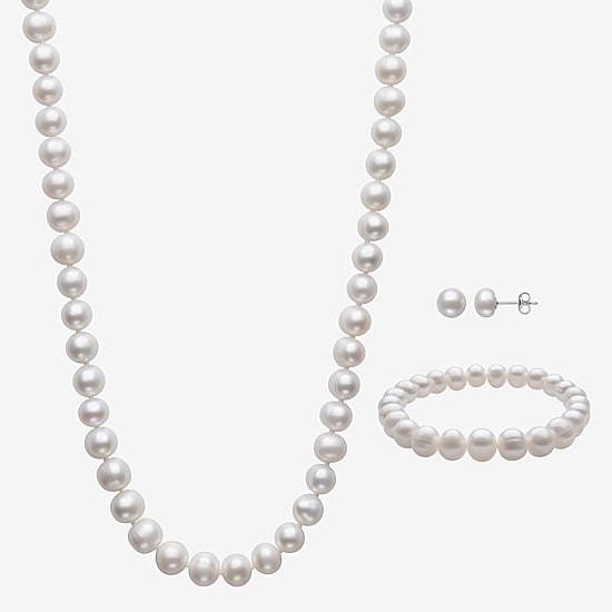 Womens White Cultured Freshwater Pearl Sterling Silver 3-pc. Jewelry Set
