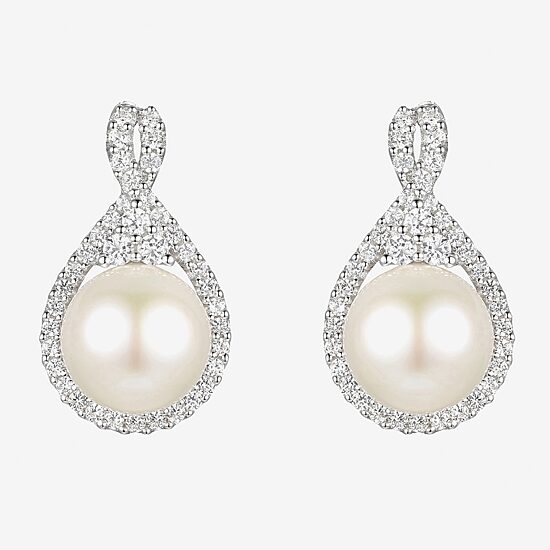 Dyed White Cultured Freshwater Pearl Sterling Silver 15mm Stud Earrings