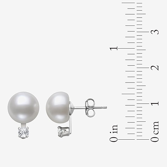 White Cultured Freshwater Pearl Sterling Silver Ball Stud Earrings