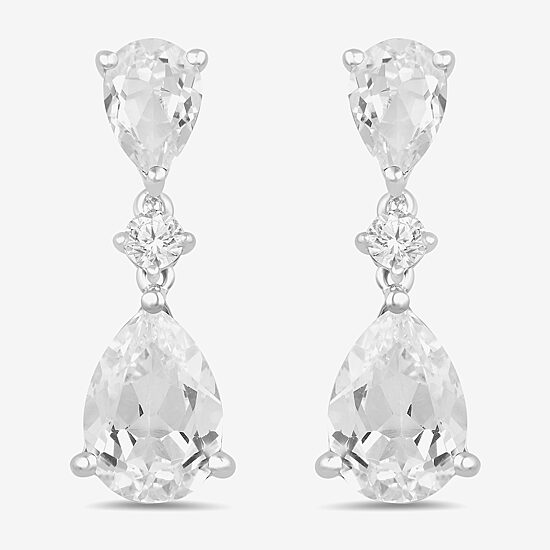Womens Lab Created White Sapphire Sterling Silver Drop Earrings