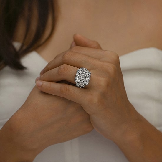 Womens 2 CT. T.W. Natural White Diamond 10K Gold Halo Engagement Ring