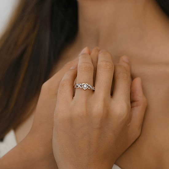 Promise My Love Womens 1/10 CT. T.W. Natural White Diamond 10K Gold Heart Promise Ring