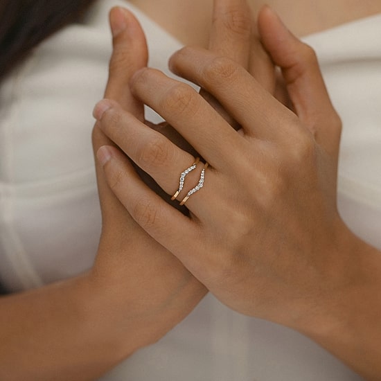 Womens 1/5 CT. Natural White Diamond 10K Gold Wedding Ring Guard