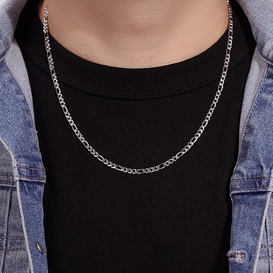 Mens Stainless Steel 24" 4mm Figaro Chain Necklace