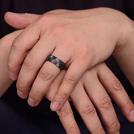 Mens Black Zirconium Textured Wedding Band