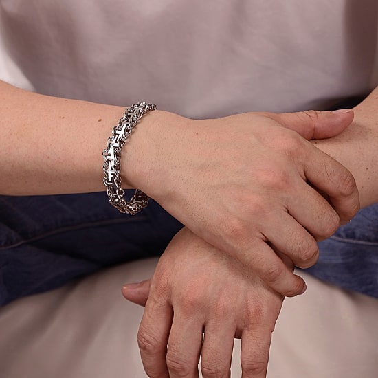 Mens Stainless Steel Railroad Cross Bracelet