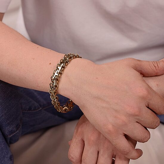 Mens Diamond-Accent Stainless Steel Railroad Cross Bracelet