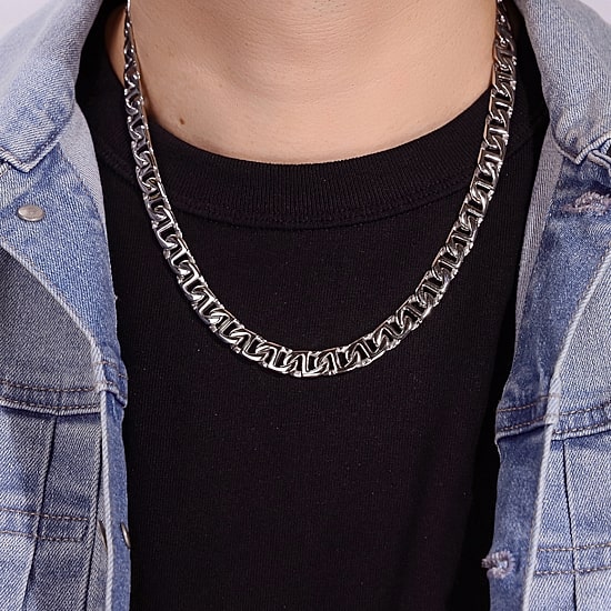 Mens Stainless Steel 10mm Marine Link Chain