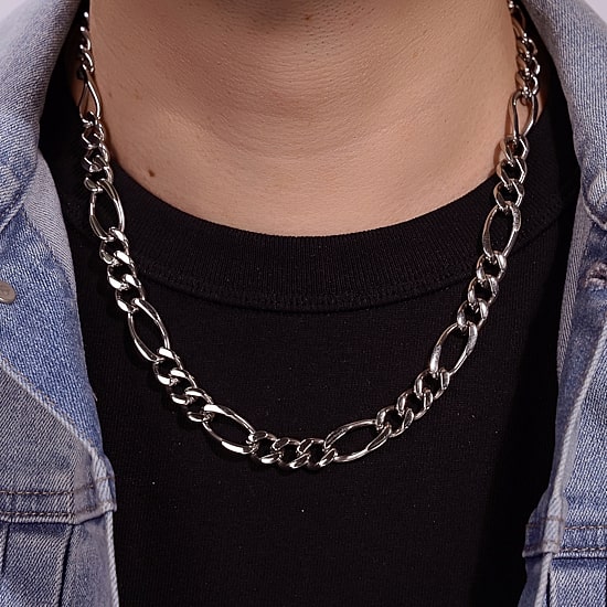 Mens Stainless Steel 11mm Figaro Chain