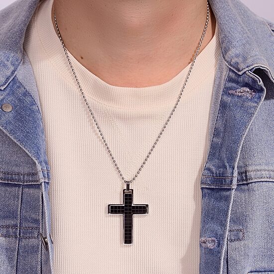Mens Stainless Steel Cross 22 Inch Pendant Necklace