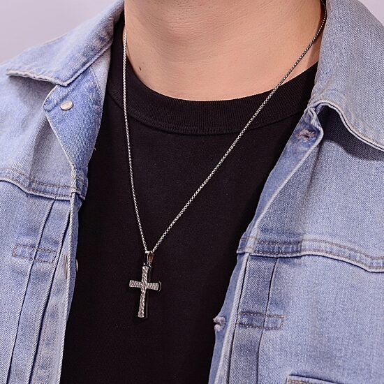 Mens Stainless Steel Cross 24 Inch Pendant Necklace