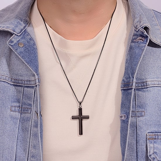 Mens Stainless Steel Cross 24 Inch Pendant Necklace