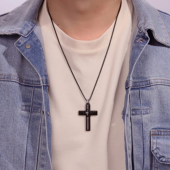 Mens Stainless Steel Cross 24 Inch Pendant Necklace