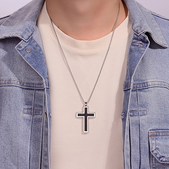 Mens Stainless Steel Cross 24 Inch Pendant Necklace