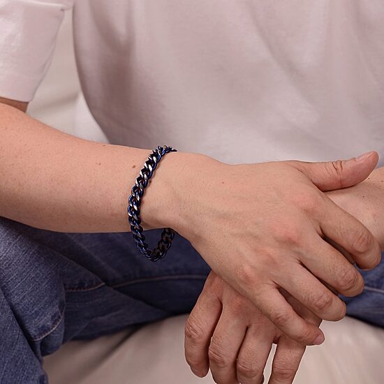 Mens Stainless Steel 8 1/2 Inch Solid Curb Chain Bracelet