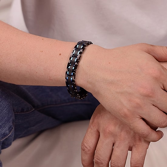 Mens Two-Tone Stainless Steel Textured Bracelet