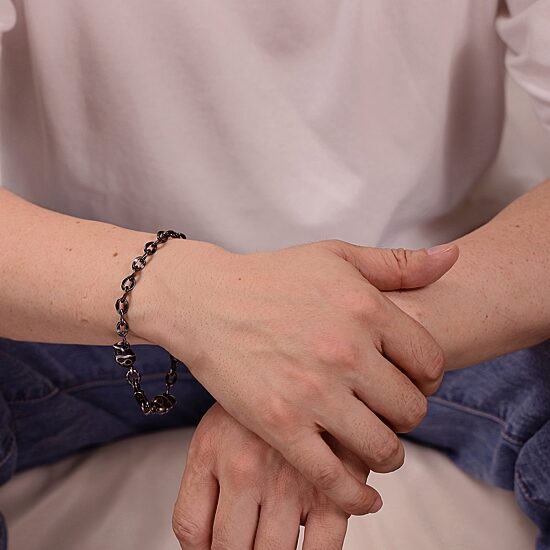 Mens Stainless Steel 9 Inch Solid Cable Skull Chain Bracelet