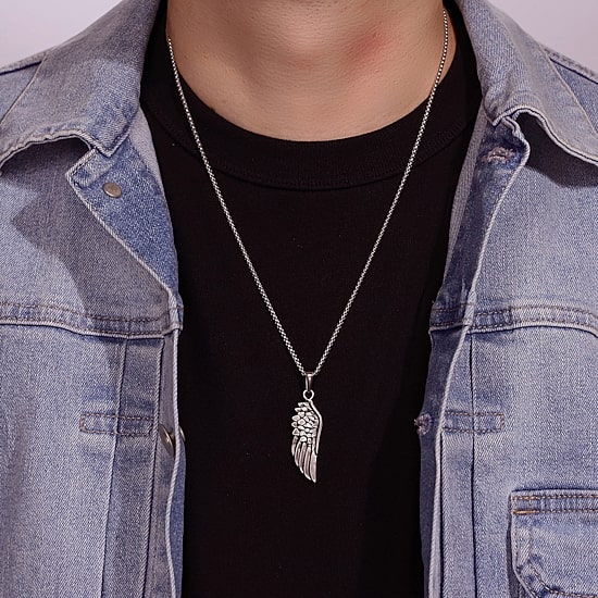 Mens Stainless Steel Wing 24 Inch Pendant Necklace