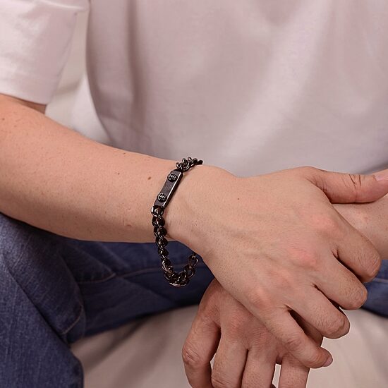 Mens Stainless Steel 9 Inch Solid Curb Skull Id Bracelet