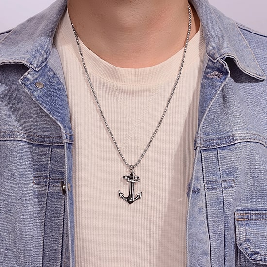Mens 2 CT. T.W. Black Cubic Zirconia Stainless Steel Anchor & Sword Pendant Necklace