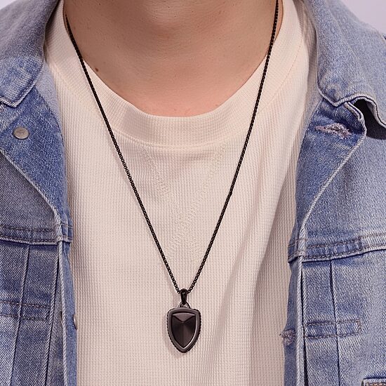 Shield Mens Stainless Steel 24 Inch Pendant Necklace