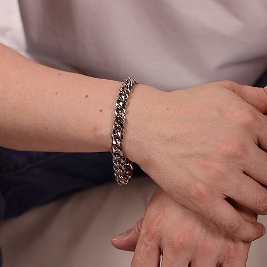 Mens Stainless Steel 9 Inch Solid Cuban Chain Bracelet