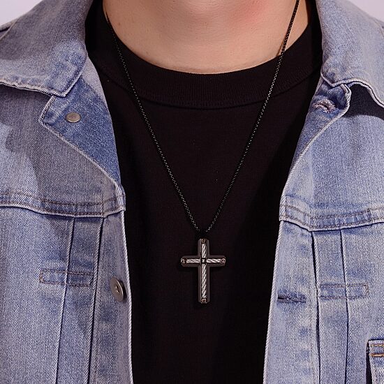 Mens Stainless Steel Cross 24 Inch Pendant Necklace