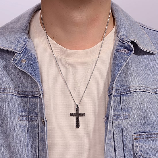 Mens Stainless Steel Cross 24 Inch Pendant Necklace